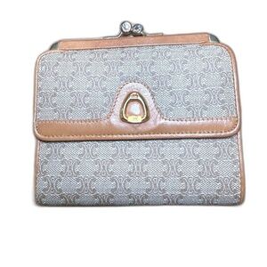 Vintage CELINE Macadam Kiss Lock Wallet Beige Gold Hardware